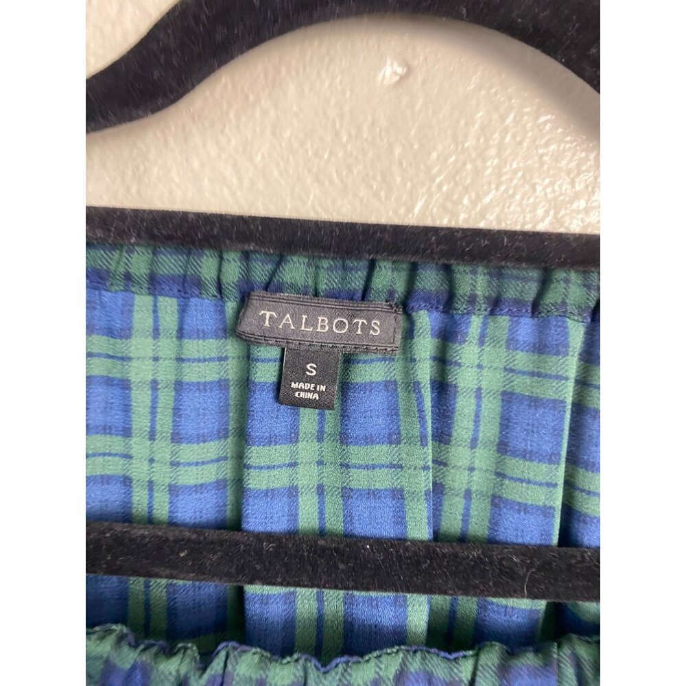 Talbots Green Plaid Elastic Off Shoulder Long Sleeve Top Size Small Holiday - Picture 3 of 11